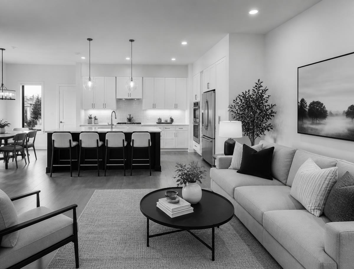 Modern open plan kitchen and living room interior